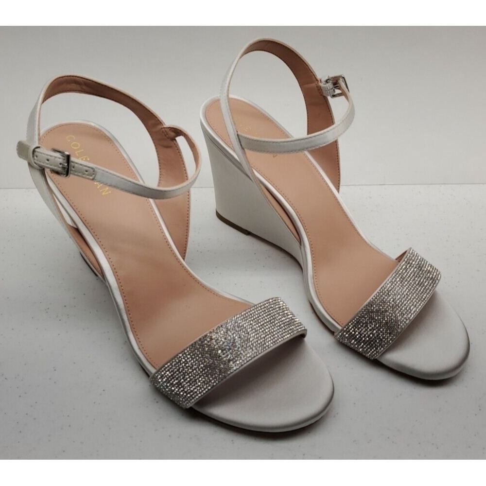 Cole Haan Josie Wedge Heel Sandals Crystal Gray Satin W30331 Women's Sz 8.5B NEW - Picture 2 of 11